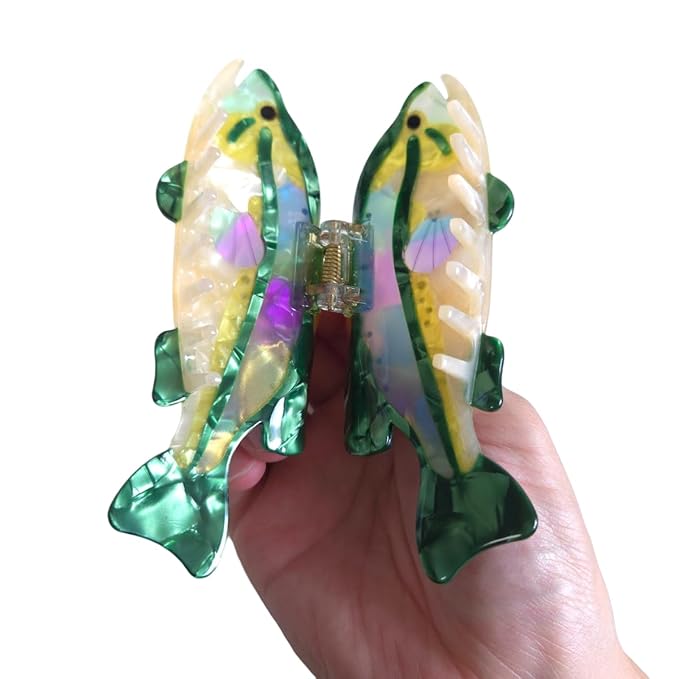 Novelty Aquatic Animals Hair Clips,Green Perch Fish Hair Clip,Cellulose Acetate Hair Clips,Big Claw Clips for Women