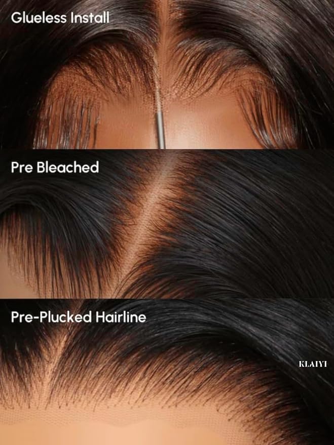 KLAIYI Bye Bye Knots Glueless Ombre Brown Body Wave Pre Cut 7x5 Lace Front Wigs Human Hair Drawstring Pre Plucked Bleached Pre Everything Ready to Wear and Go Wig Highlight Balayage Colored Wig 24Inch