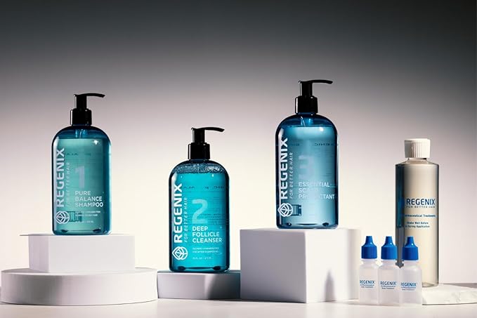 Regenix Starter Kit to Treat Hair Loss 30 Day Supply, Shampoo + Deep Follicle Cleanser + Essential Scalp Protectant + Treatment Vials, Free Hair Microanalysis