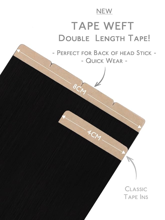 WENNALIFE Invisi Edge 8cm Tape in Hair Extensions Human Hair, 18 Inch 50g 10pcs, Jet Black Invisible Remy Tape Ins Straight Reusable Natural Injected Weft Extensiones De Cabello Humano