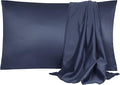 uxcell 2 Pack Silk Satin Pillowcase for Hair and Skin, Cool, Silky, Soft Breathable Pillow Cases Queen Size 20x30 Inch Sateen Pillowcase Navy with Envelope Closure