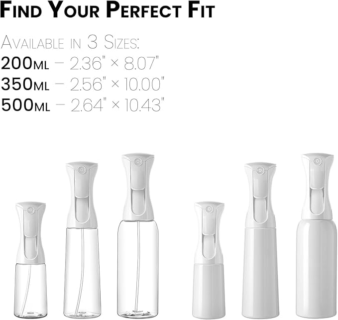 Mistifi Continuous Ultra Fine Mist Spray Bottle – Refillable Water Mister for Hair, Hairstyling, Barber, Salon, Plants, Cleaning, Skincare – (350ml 1Pc, Transparent bottle)