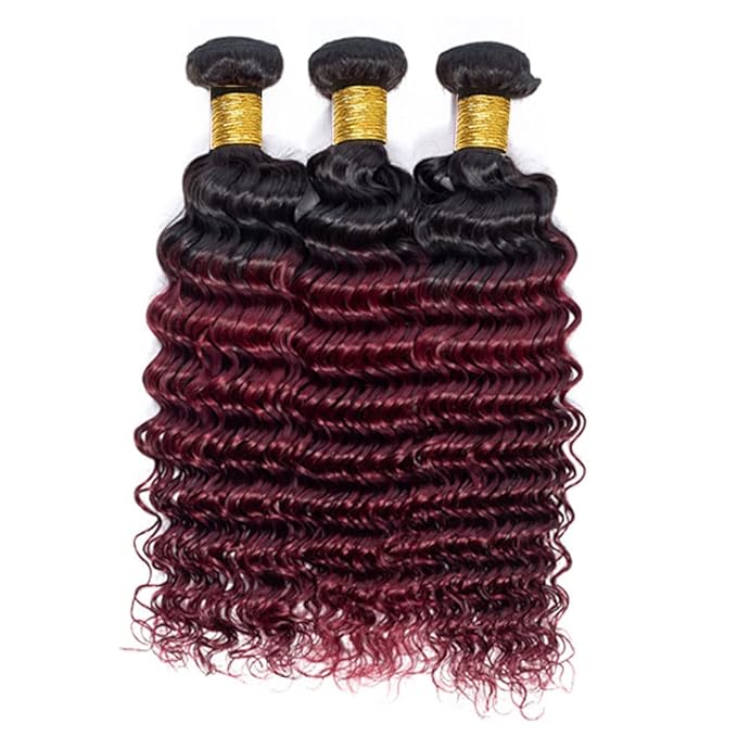 Burgundy Bundles Human Hair 99j Deep Wave Bundle 18 20 22 Inch Brazilian Virgin Remy Hair Extensions Niegmeag 2 Tone Black and Red Deep Wave Bundles Double Weft Hair Weave 300g
