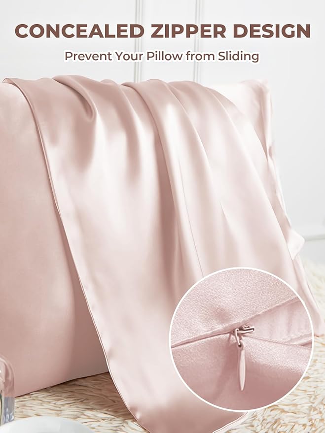 Mulberry Silk Pillowcase for Hair and Skin, SGMSILK 22 Momme Natural Silk Pillow Cases with Zipper, 6A Soft and Smooth Single Sided Pure Silk Pillow Cover (Coral Pink, King 20"x36")