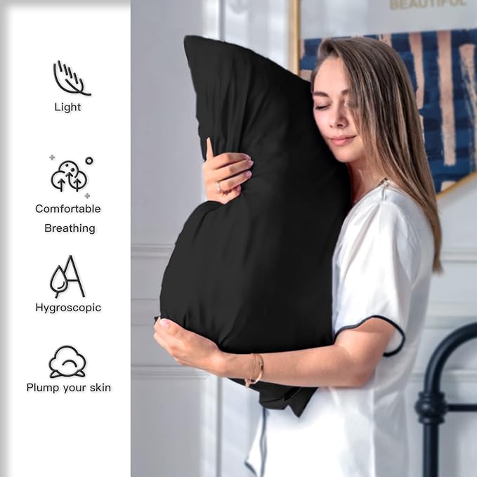 Silk Pillowcase for Hair and Skin,Soft,Breathable and Sliky 100% Queen Silk Pillow Case Set of 2,Both Sides Natural Mulberry Silk Pillowcases with Hidden Zipper(Queen Size 20"X 30",2pcs)