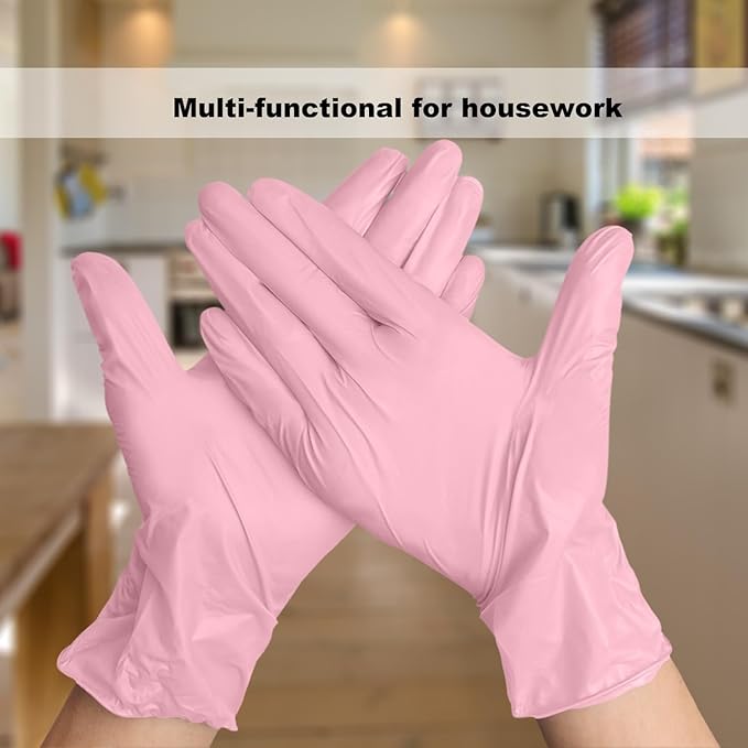 Disposable Gloves Large, Nitrile and Vinyl Blend Material Gloves, Latex Free 4 Mil 200 Pc Food Grade Glove for Cleaning, Food Prep,Hair Dye,Tattoo, Pink