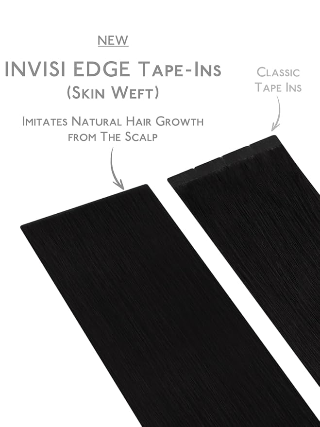 WENNALIFE Invisi Edge 8cm Tape in Hair Extensions Human Hair, 18 Inch 50g 10pcs, Jet Black Invisible Remy Tape Ins Straight Reusable Natural Injected Weft Extensiones De Cabello Humano