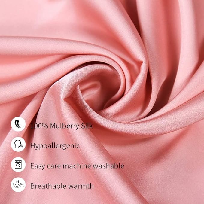 100% Mulberry Silk Pillowcases Set of 2 for Hair and Skin and Super Soft and Breathable King Size Nature Silk Pillowcases (King, Pink)