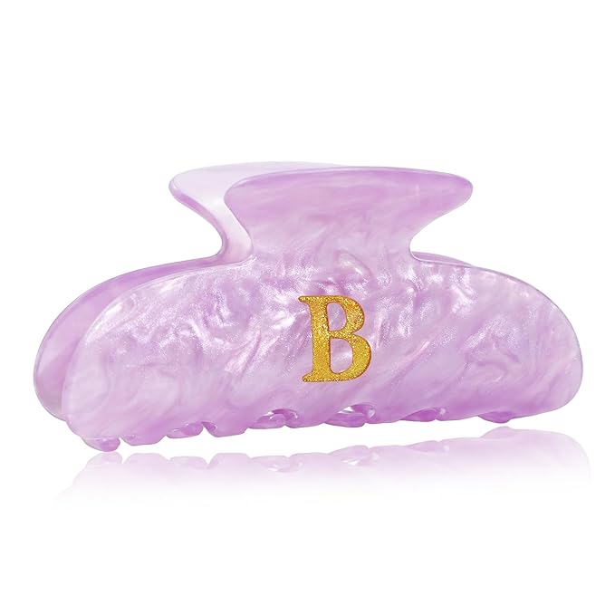 Acrylic Letter Hair Clips for Women -Purple Monogram Hair Claw Alphabet Large Hair Clip, Fashion Glitter Claw Clips Elegant And Durable Hair Accessory, Letter B