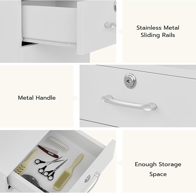 Wall Mount Salon Stations for Hair Stylist, Hair Salon Storage Cabinet, Beauty Barber Station with Lockable Drawer, Shelves, Storage Cabinet, White