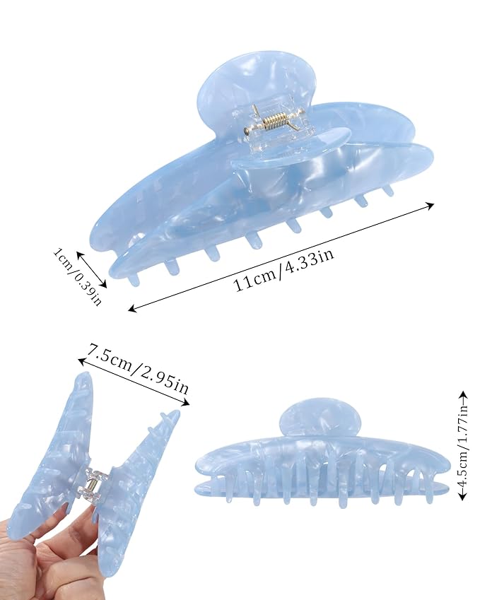 HAIMEIKANG Large Acetate 4 Inch Hair Claw Clip for Women - French Style Hair Claws for Thick Hair with Non-Slip Teeth, Hair Accessories for Updos, Buns & Ponytails