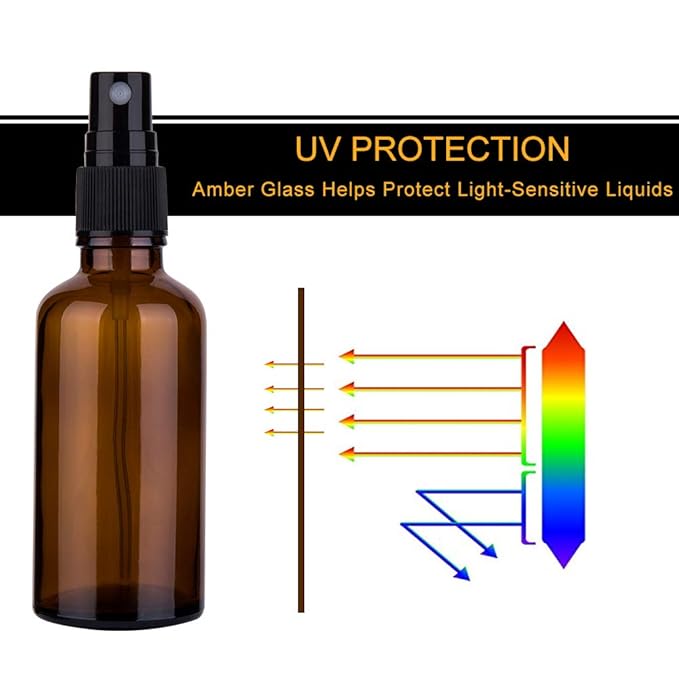 9 Pack Amber Glass Small Spray Bottles, 2oz Travel Fine Mist Empty Mini Spray Bottles for Essential Oils and Hair