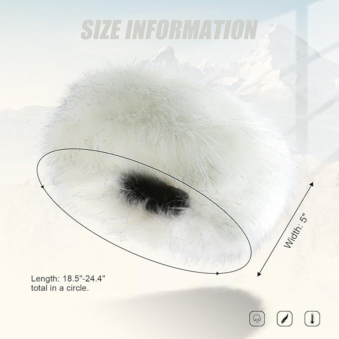 Faux Fur Headband for Women Elastic Fuzzy Thick Earmuffs Winter Headwrap Ear Muffs Furry Ear Warmers Cold Weather (White 2)