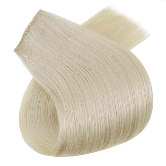 RUNATURE Blonde Wire Hair Extensions Real Human Hair, Secret Invisible Fish Line Hair Extensions, Platinum Blonde Wire Hair Extension, Transparet Wire Human Hair, Tangle-free 16 Inch 80g #60