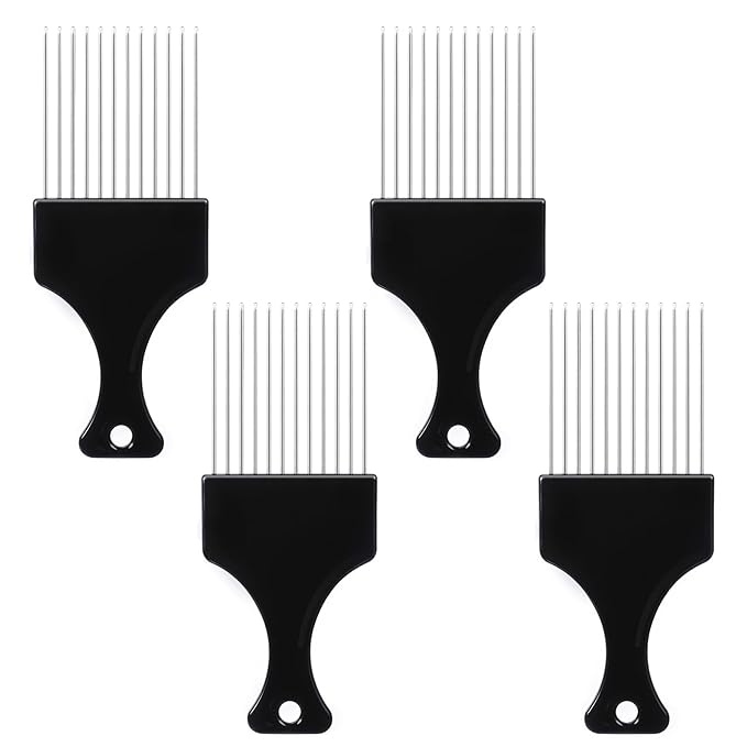 4 PCS Metal Hair Pick, Afro Picks for Men, Metal Afro Pick Combs for Women, Afro Comb Metal Pick, Hair Pick Metal Beard Pick, Metal Picks for Hair Curly Hair Detangling Styling and Lifting Tool
