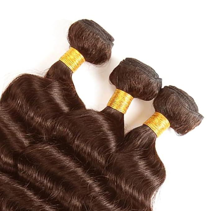 Chocolate Brown Bundles Human Hair Color 4 Deep Wave Bundle Brazilian Virgin Remy Hair 3 Bundles 18 20 22 Inch Niegmeag Double Weft Dark Brown Deep Wave Bundle Hair Weave 150g