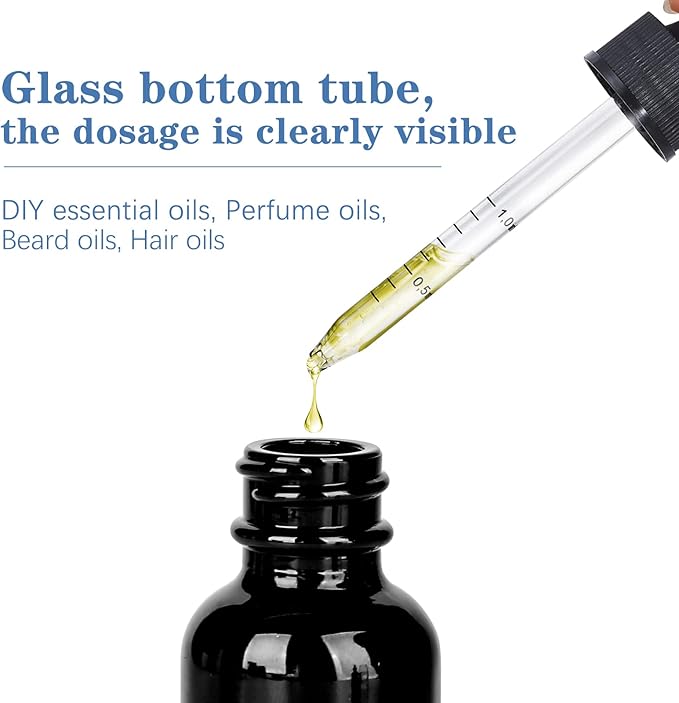 2 oz UV Resistant Dropper Bottle 48 Pack Black Glass Boston Bottles 60ml with Eye Droppers Black Caps for Essential Oils, Perfume, Leak Proof Travel Bottles for Liquids