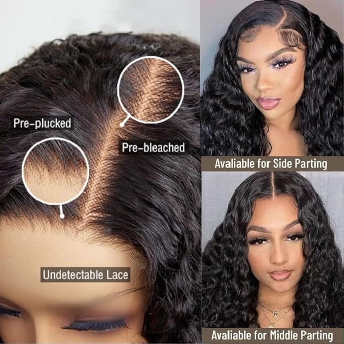 KLAIYI Bye Bye Knots Glueless Wig Pre Cut Water Wave HD Lace Front Wigs Human Hair Pre Bleached Pre Plucked Ready to Go Wigs for Women 30S Easy to Wear Put On and Go Curly Wig Beginner Friendly 22inch