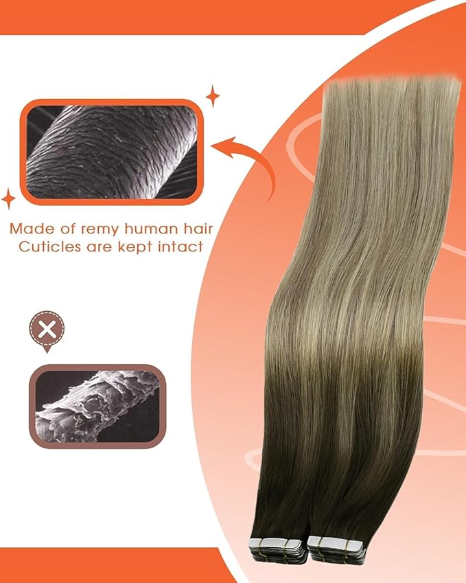Sunny Tape in Hair Extensions Human Hair Dark Brown Balayage Blonde Hair Extensions Real Human Hair Tape ins 14 Inch Tape in Extensions 20Pcs 50g