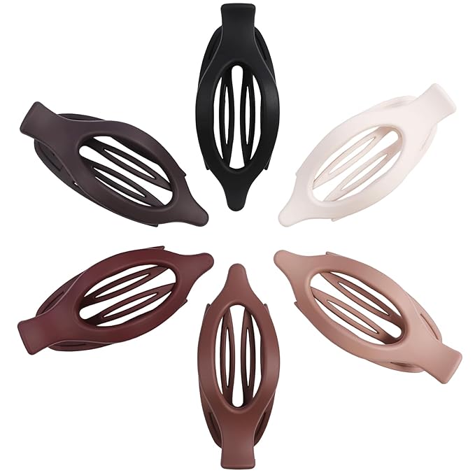Flat Hair Clips for Women - 6 PCS French Flat Claw Clips Medium Hair Clips for Girls Large Hair Claw Clips for Thick or Thin Hair Strong Hold No Slip Hair Accessories for women (Brown Scarlet)