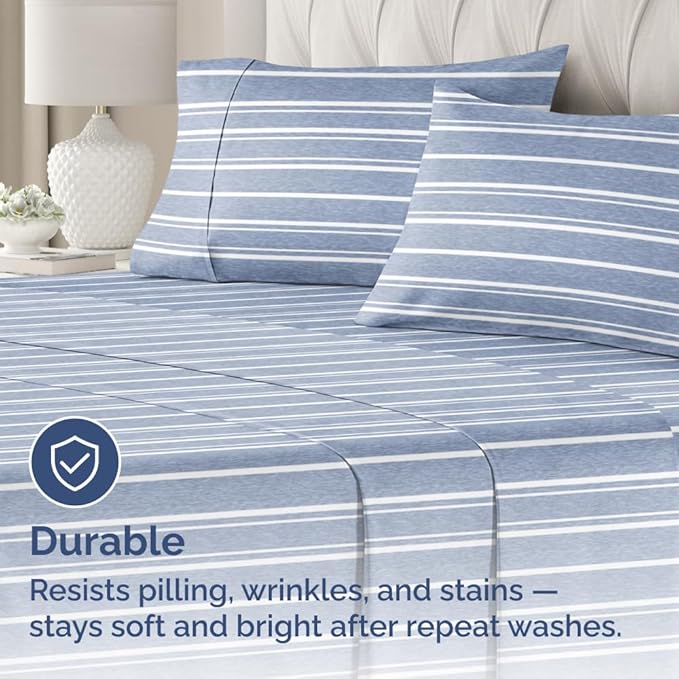 Queen Pillow Cases Set of 2 - Ultra Soft Hotel Quality Pillowcase Covers - Comfy, Cozy & Wrinkle Free - Shrinkage and Fade Resistant - Machine Washable Pillow Protectors - 2 Piece Set - Blue Stripes 3