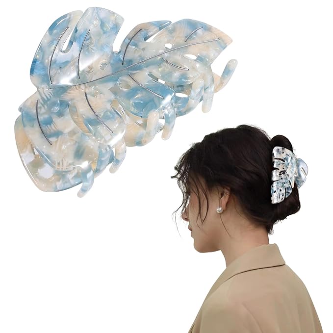 Blue Leaf Hair Claw Clip 3.5 Inch Strong Grip Hair Clip French Design Women Girls Hair Styling Accessories for Thick Thin Hair