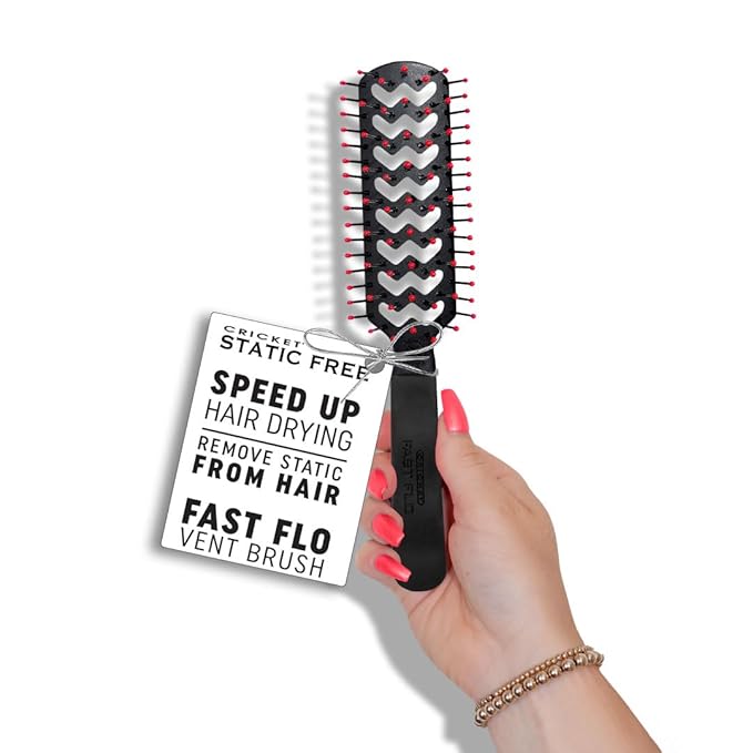 Cricket Static Free Fast Flo Vent Hair Brush - Quick Blow Drying, Easy Styling, and Tangle-Free Detangling for All Hair Types, Long, Short, Thick, Thin, Curly, Straight, and Wavy