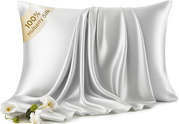 Silk Pillow Cases King - 6A Luxury 100% Mulberry Silk Pillowcase for Hair and Skin - Anti-Wrinkle, Cooling & Smooth, Hidden Zipper - Pillowcases for Sleeping Women, Silver Grey