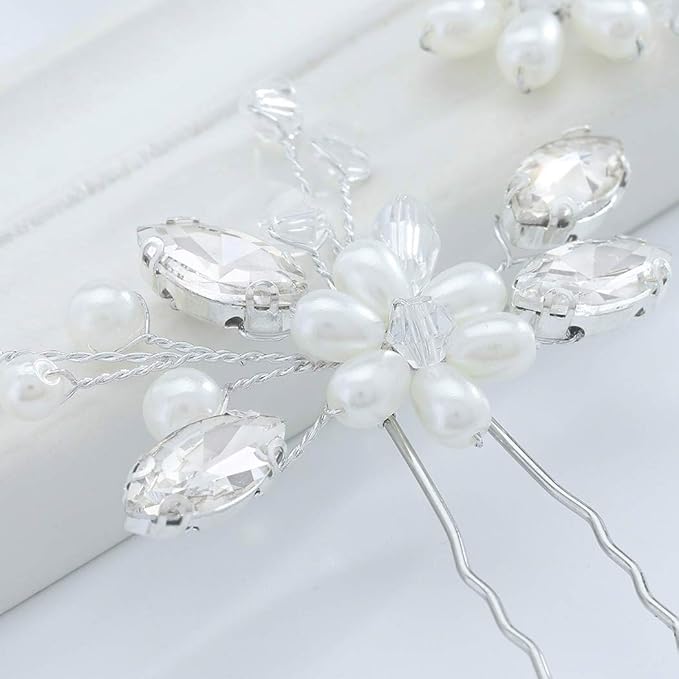 JAKAWIN Pearl Bride Wedding Hair Pins Silver Bridal Hair Piece Accessories Decorative Hair Clips for Women HP065 (Silver)