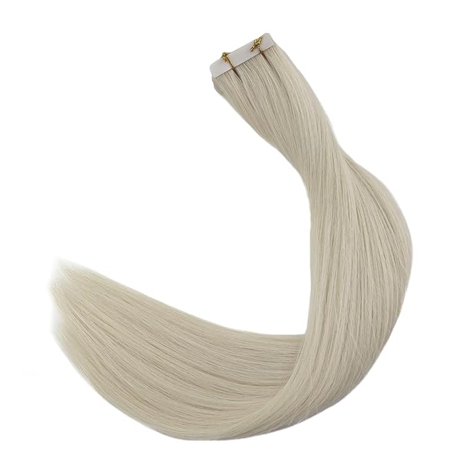 Full Shine Injected Tape in Hair Extensions Color 1000 Blonde Machine Virgin Human Hair Tape in Extensions 20Grams Seamless Skin Weft Hair Extensions 14Inch 10Pcs Extensions Tape ins