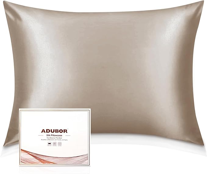Adubor 100% Silk Pillowcase - Mulberry Silk Pillow Cases, 23 Momme 6A Grade Fibers, Silk Pillow Case for Hair and Skin Health, with Hidden Zipper (Queen 20''x30'', Apricot, 1PC)