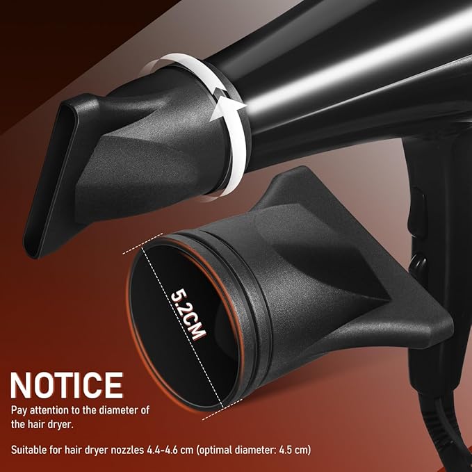 FRCOLOR 2pcs Universal Hair Dryer Nozzle Attachment Concentrator and Curly Hair Diffuser Tips for Blow Dryers Salon Styling Accessories Black