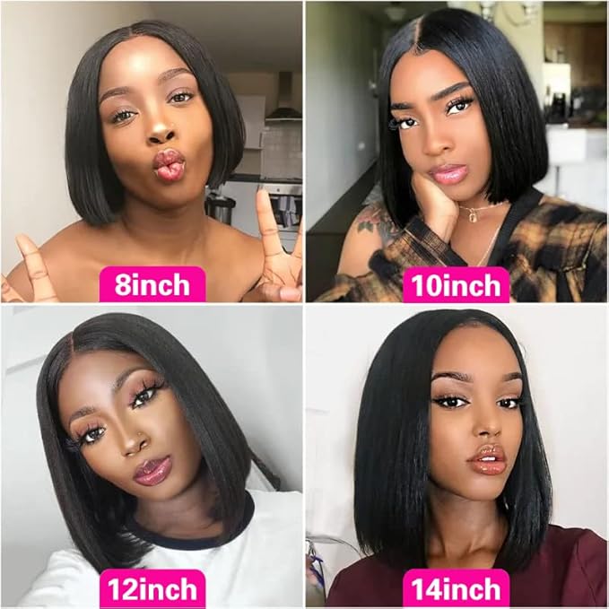 14 inch Short Bob Wigs 13x4 Frontal Bob Transparent Lace Front Wigs Human Hair Pre Plucked Brazilian Virgin Hair Wigs for Black Women Natural Black