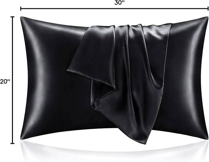 BEDELITE Satin Pillowcase for Hair and Skin, Super Soft and Cooling Similar to Silk Pillow Cases 2 Pack with Envelope Closure, Gift for Women Men(20"x30" Queen Size, Black)