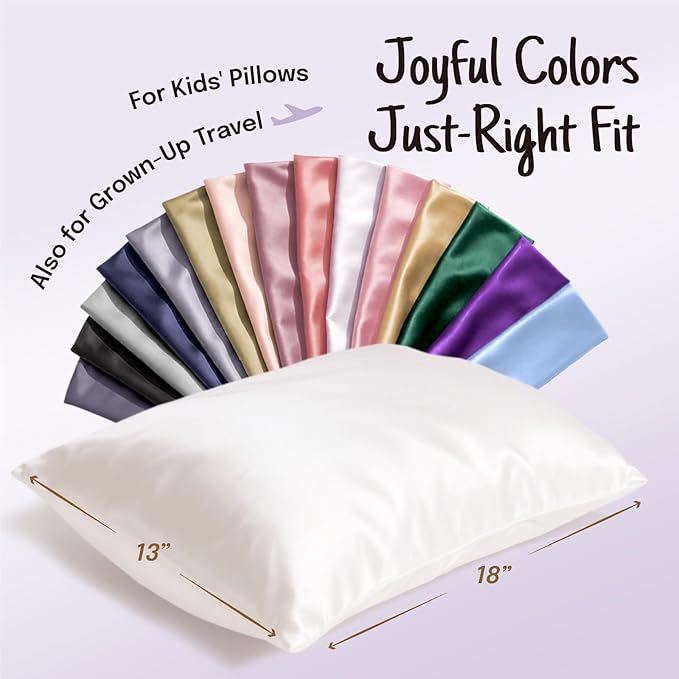 OLESILK 100% Mulberry Silk Toddler Pillowcase for Hair and Skin, Both Sides 19 Momme Pure Natural Silk Travel Pillow Cases with Hidden Zipper, 13"x 18", White