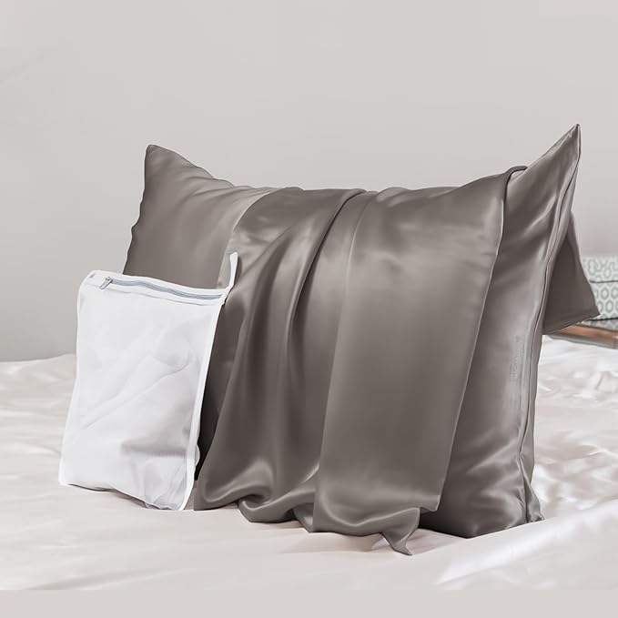 PROMEED Grey Silk Pillowcase King Size - Both Sides 23 Momme Grade 6A+Mulberry Silk Pillow Case Covers for Hair and Skin, Soft and Acne Free (King 20"x36", Grey)