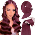 Tape in Hair Extensions Human Hair Burgundy Remy Hair Extensions 20pcs 14 Inch Straight Invisible Human Hair Tape in Extensions Skin Weft Tape Extensions Human Hair (99J#,14 Inch)
