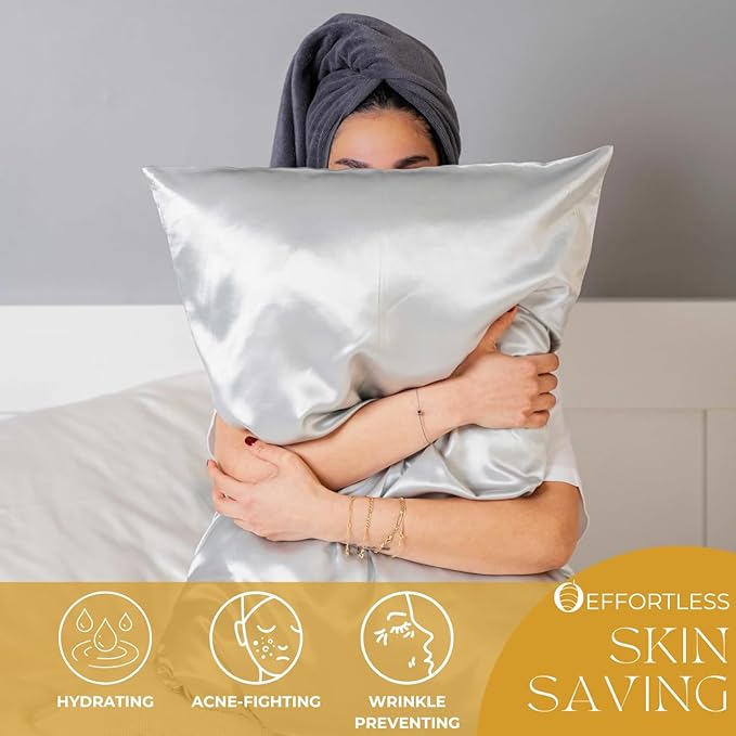 PROMEED 23 Momme Kids Silk Pillowcase 2 Pack with Free Laundry Bag, Natural Grade 6A+ Mulberry Silk Travel Toddler Pillow Case Set of 2, Zipper (Toddler/Travel 13"x18", Light Grey)