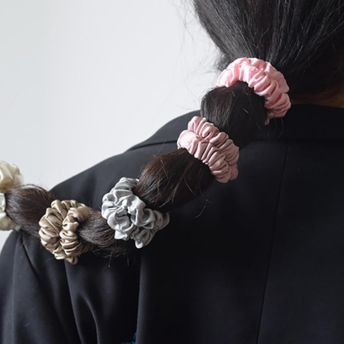 6PCS 100% Pure Mulberry Silk Hair Tie,Natural Silk Hair Scrunchie Worn on Trip, Party, Daily Life and Other Occasions, Suitable for Giving Yourself, Family and Friends Hair Accessorie(Combination 5)