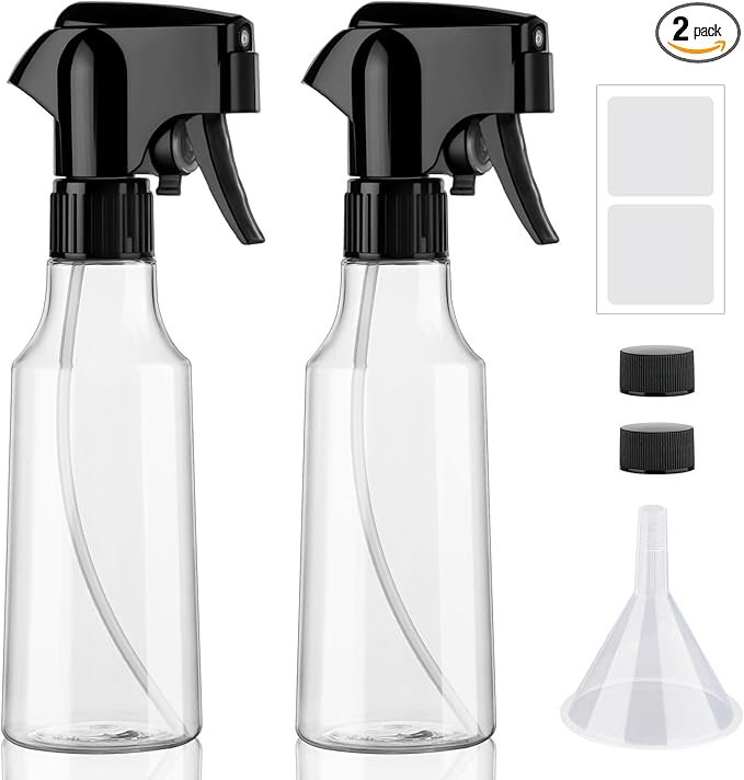 Plastic Spray Bottles 12oz Continuous Spray Bottle Mist Spraying Heavy Duty Empty Water Spray Bottles for Hair, Cleaning Solutions, Plants，Essential Oils 2 Pack (Clear-2pcs)