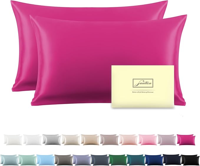 Silk Pillow Cases 2 Pack Soft Breathable and Sliky King Size Pillow Cases Set of 2,Natural Mulberry Satin Silk Pillowcase with Hidden Zipper for Hair and Skin (Hot Pink,20"X 36",2pcs)
