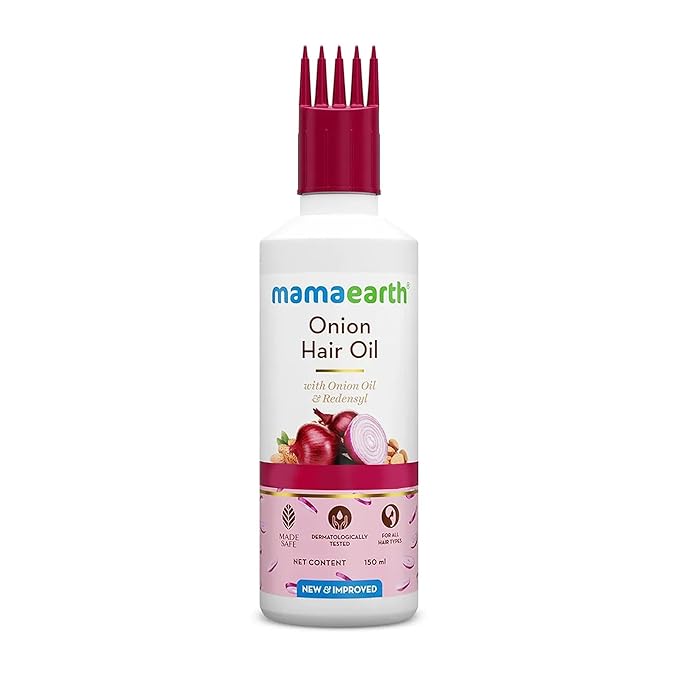 Mamaearth Onion Hair Oil | Natural & Organic Anti Hair Loss & Hair Fall Control Oil with Redensyl | for Color Treated & All Hair Types | 5.07 Fl Oz (150ml)