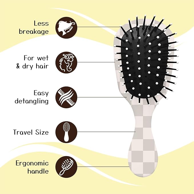 Mini Hair Brush,Cute Detangling Travel Hair Brush,Soft Bristles for Effortless Tangle Removal,Detangler Hairbrush for Women Men Boys Girls Kids Wet Dry All Hair Types (Grey Grid, Mini)