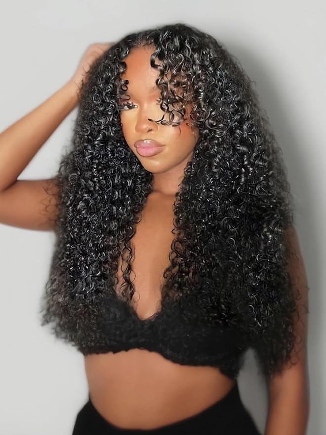 Julia Hair 12A Bye Bye Knots Glueless Wig Kinky Curly 7x5 Pre Cut Lace Front Wigs Invisible Knots Virgin Human Hair HD Lace Frontal Pre Bleached Wig 180% Density 26 Inch