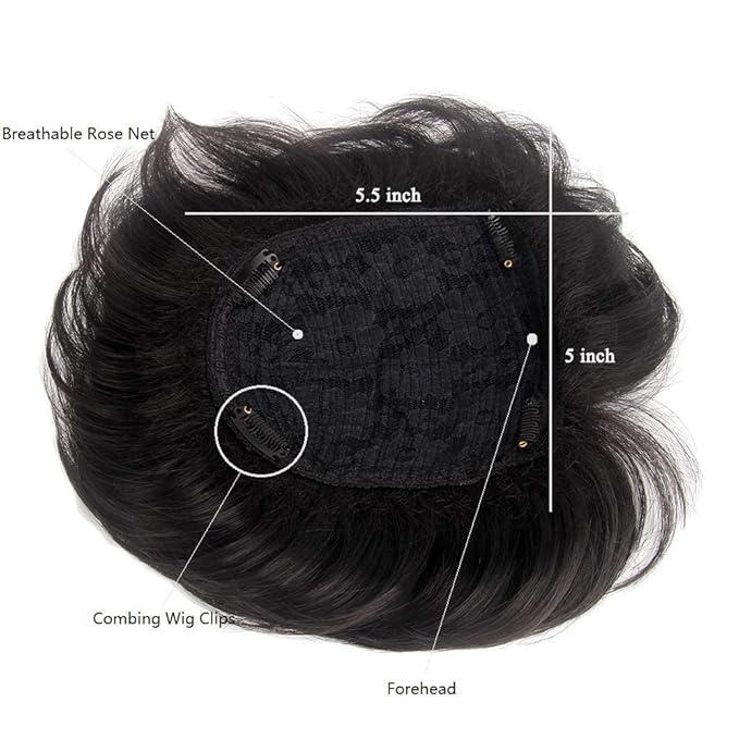 H&Bwig toupee for men, Short Toppers Hairpiece Clip in Hair Extensions for Covering White Loss Hair Toupee (Natrual Black), include Mens toupee tape