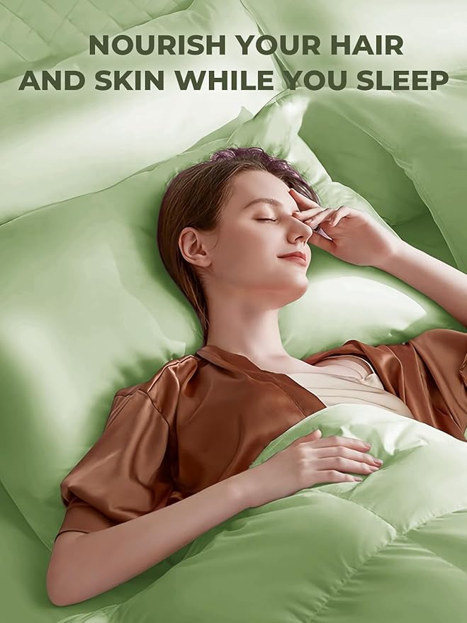Mulberry Silk Pillowcase for Hair and Skin, SGMSILK 22 Momme Natural Silk Pillow Cases with Zipper, 6A Soft and Smooth Single Sided Pure Silk Pillow Cover (Matcha, Queen 20"x30")
