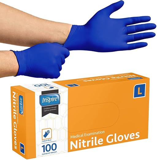Inspire Black Nitrile Disposable Gloves | 4.5 Nitrile Safety Medical Exam Cooking Cleaning Disposable Black Gloves (Blue - Case of 1000, Large)