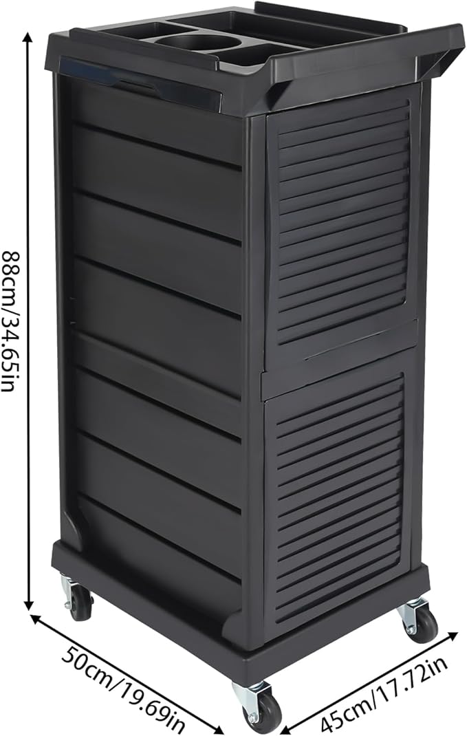 Salon Trolley Cart, 7 Layer Hair Salon Storage Cabinet Barber Organizer Tool, Portable Utility Beauty Barber Cart, Black Lockable Storage Cabinet Barber Station for Hair Stylist Hairdresser