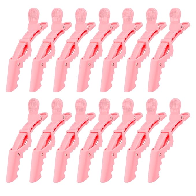 Ondder 14 Pcs Pink Alligator Hair Clips for Styling Sectioning Large Pro Salon Hair Clips Barber for Coloring, Cutting, Sectioning Big Gator Clips Hair Styling Accessories for Women Men Girls