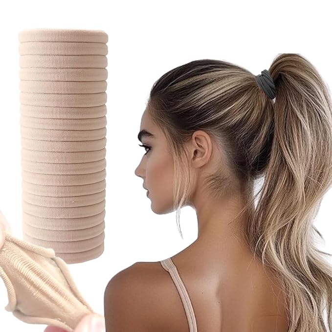 20pcs Thick Seamless Hair Ties for Curly Heavy and Long Hair - Hair Elastics for Women Men Girls Big Pony tails Holders Updos & Braids For All Hair Types No Damage No Tangle & No Breakage